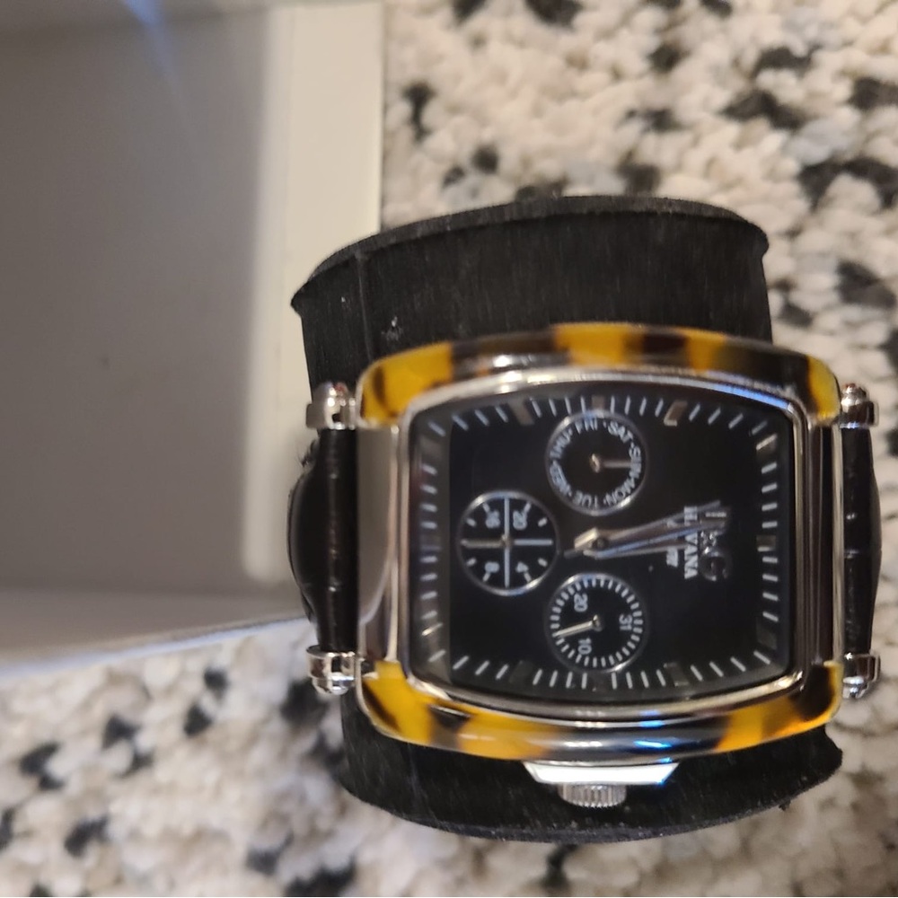 DOLCE & GABBANA WRIST WATCH SESTRIERE HAVANA BROWN UNISEX BLACK LEATHER BAND D&G